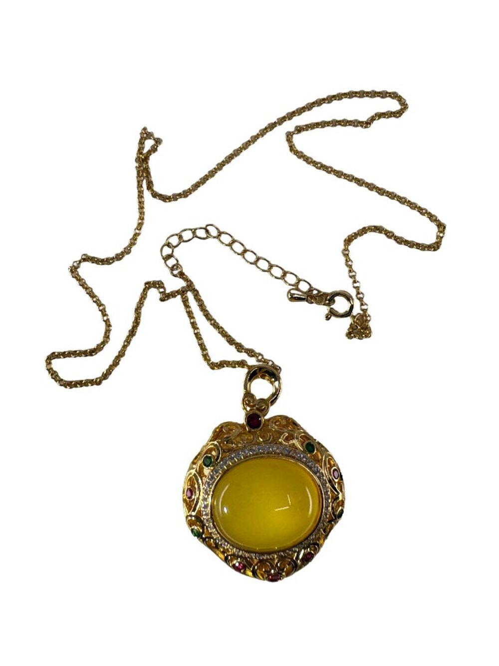 18KGP Yellow Agate Open Perfume Sachet Locket Pendant Necklace 16+2" 14.36g